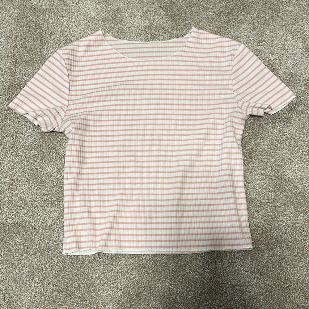 pink and white striped crop top
